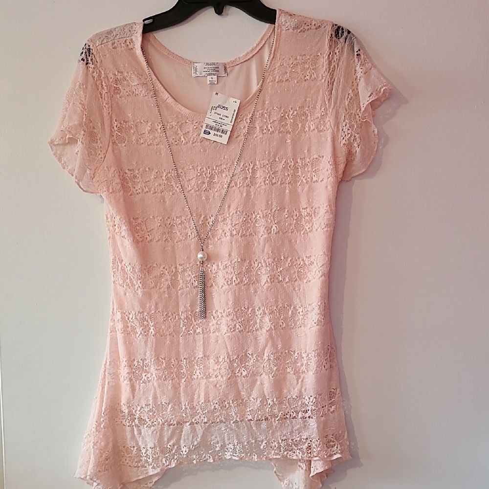 Delicate Lace Pink Short Sleeve Blouse -